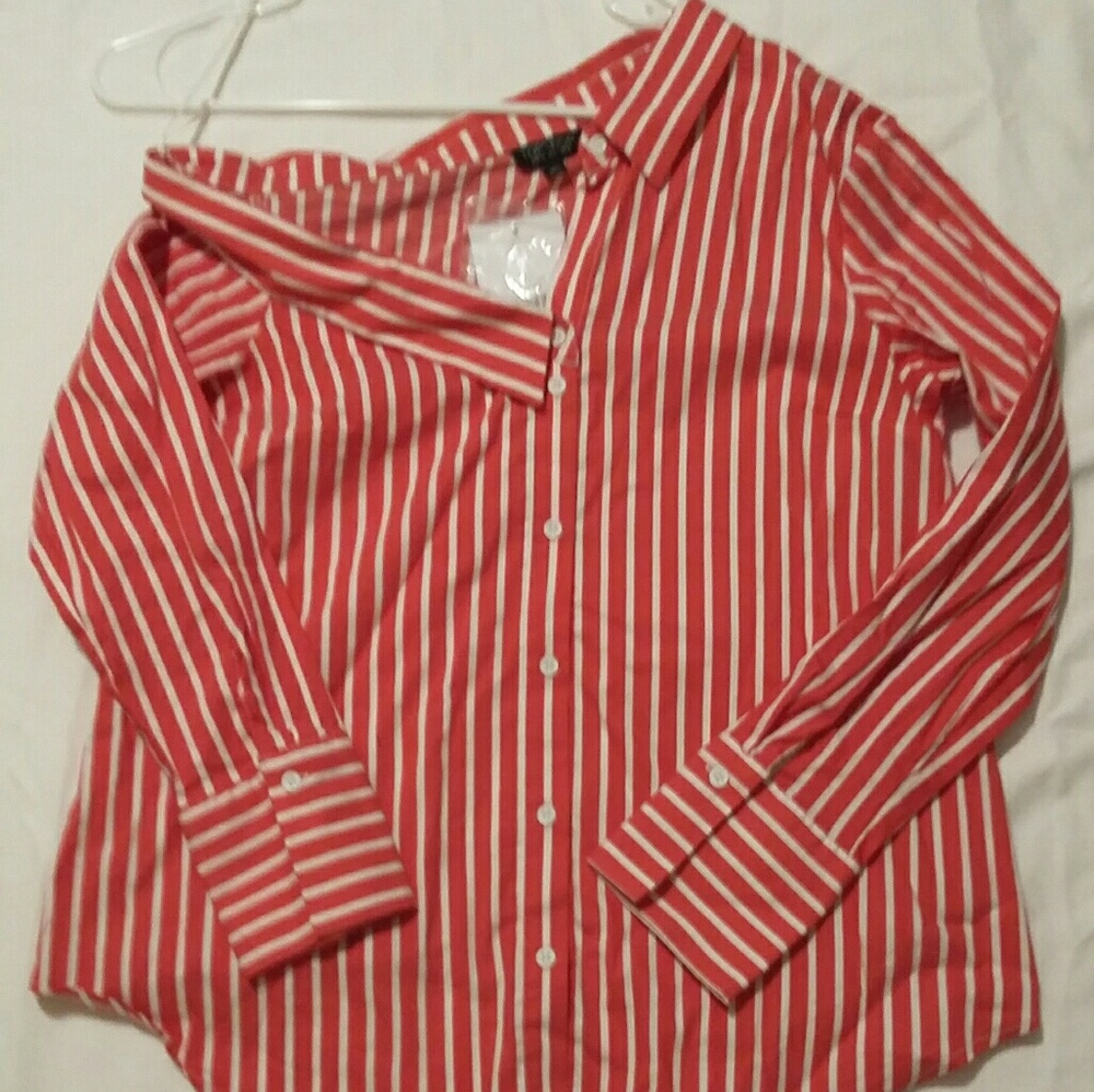 Topshop Red Orange Striped Dress Shirt